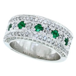 10Kt White Gold, Emerald Diamond Band, Wide, Right Hand